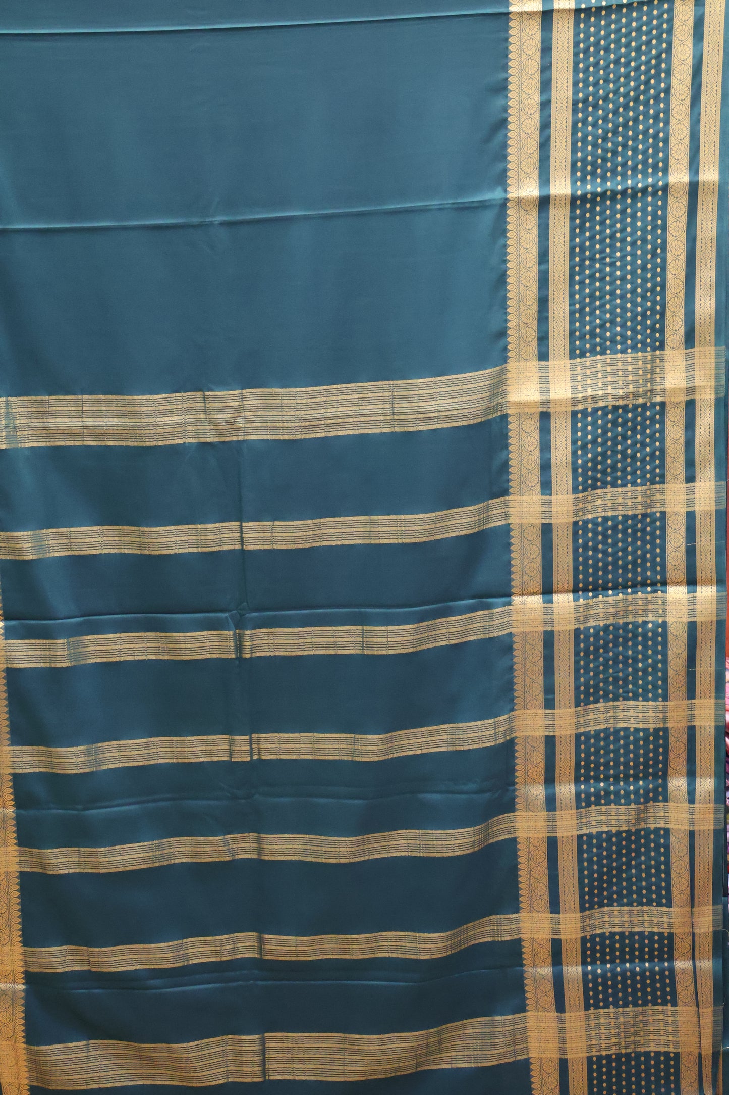 Semi Mysore Silk - Green Plain Dot