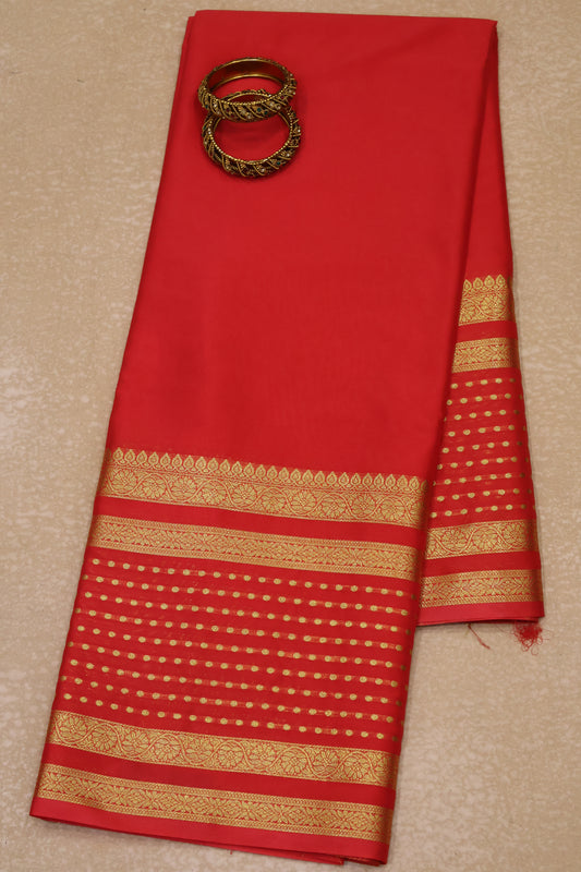 Semi Mysore Silk - Red Plain Dot