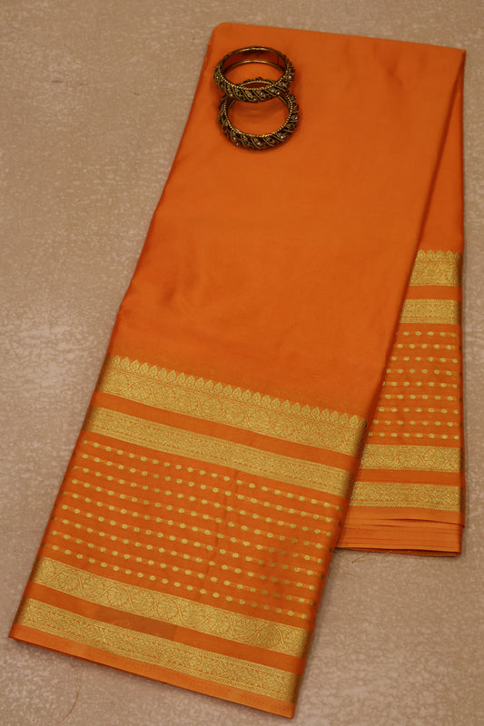 Semi Mysore Silk - Mango Yellow Plain Dot