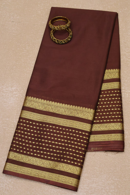 Semi Mysore Silk -Brown Plain Dot