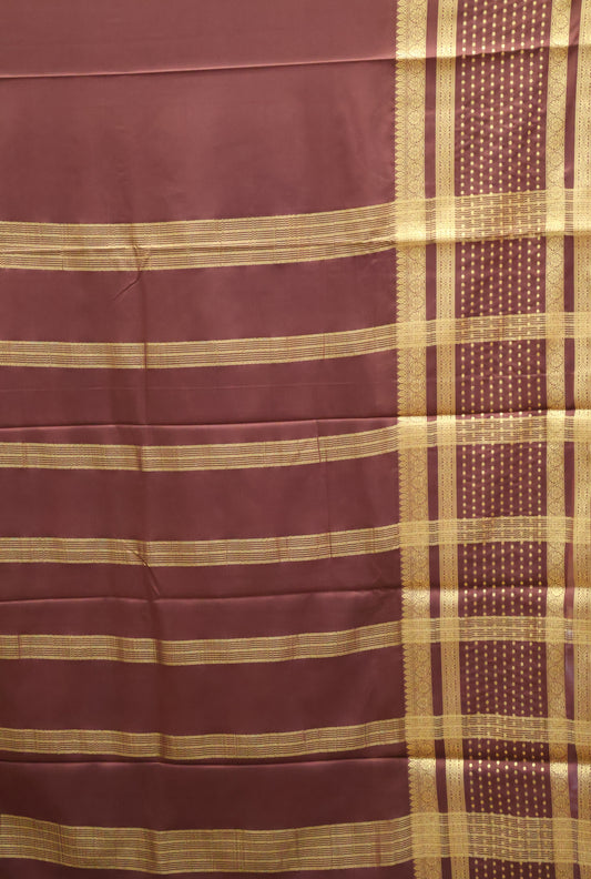 Semi Mysore Silk -Brown Plain Dot