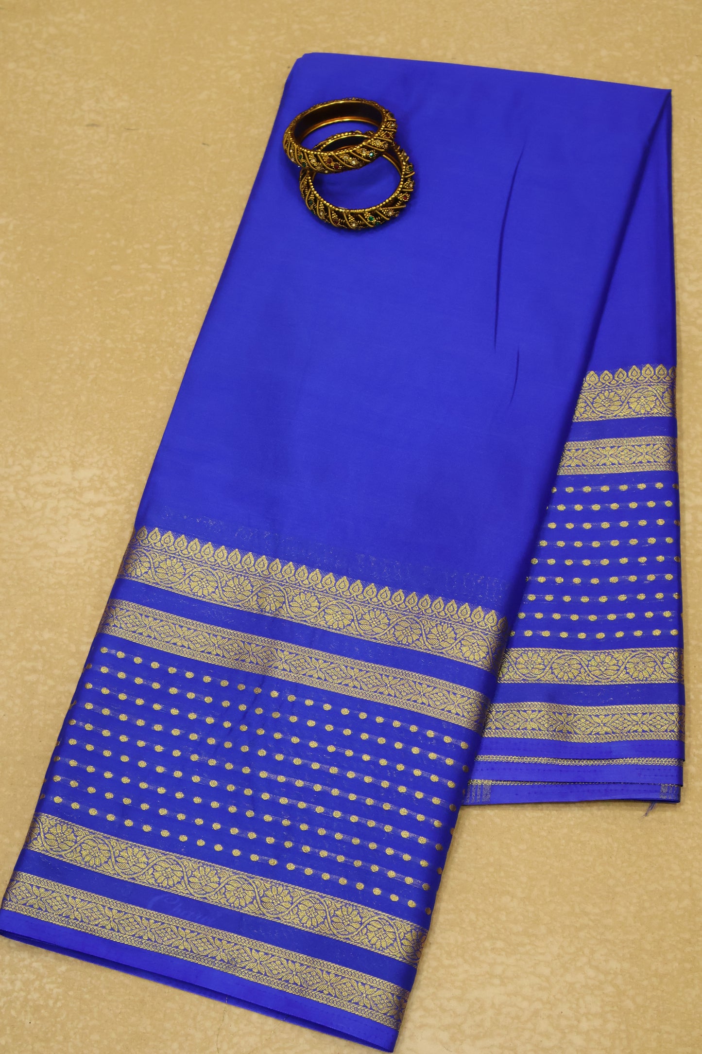 Semi Mysore Silk -Ink Blue Plain Dot