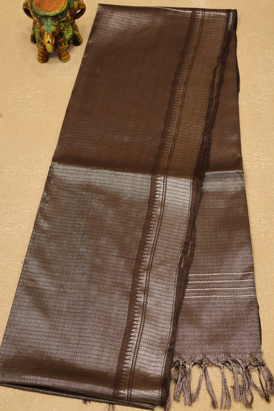 Bhagalpur Tissue-Brown Full Zari