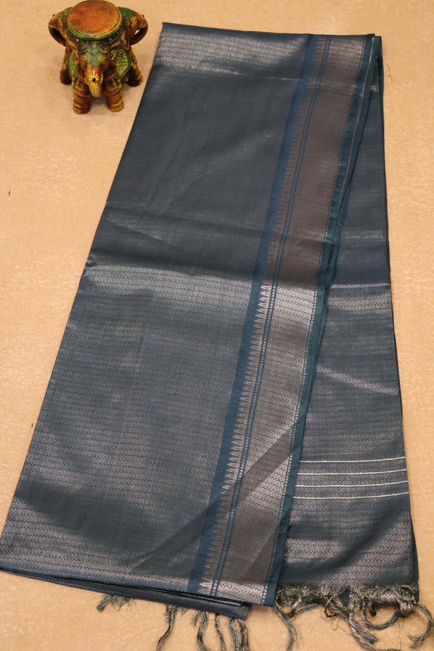 Bhagalpur Tissue-Peacock Blue Full Zari