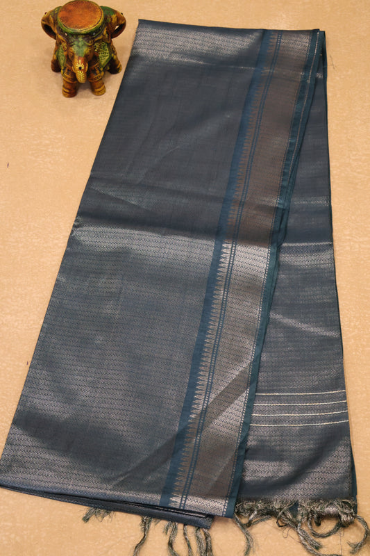 Bhagalpur Tissue-Peacock Blue Full Zari
