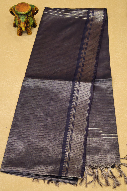 Bhagalpur Tissue- Navy Blue Full Zari