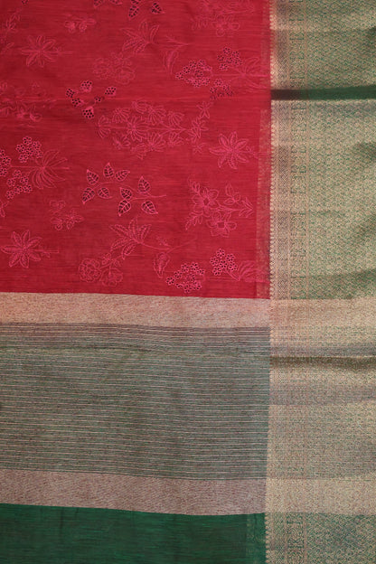 Bamboo Silk Saree-Maroon Flower Cut Work