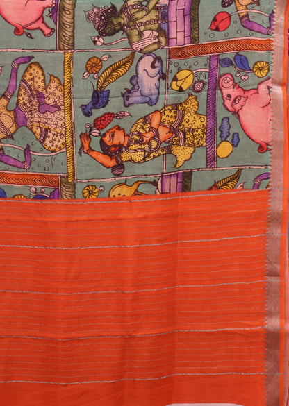 Mangal Giri Silk Saree-Metalic Green