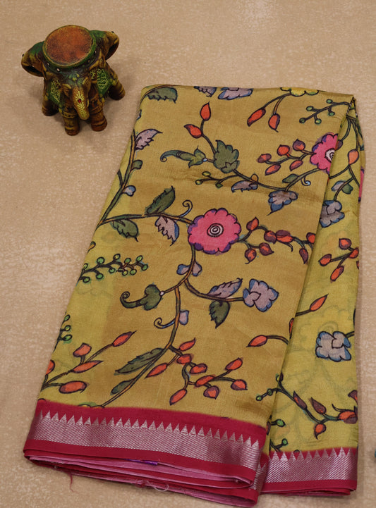 Mangal Giri Silk Saree-Yellow Pink