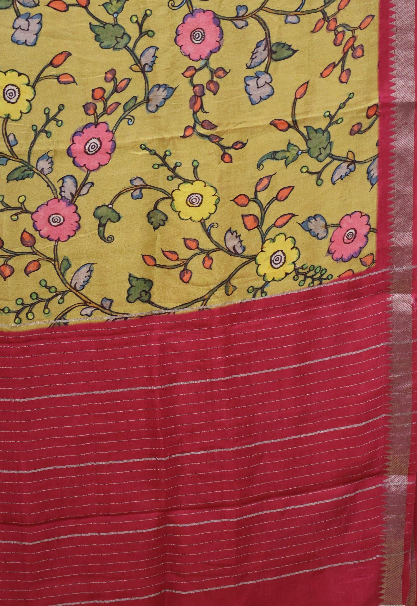 Mangal Giri Silk Saree-Yellow Pink