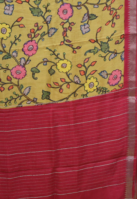 Mangal Giri Silk Saree-Yellow Pink