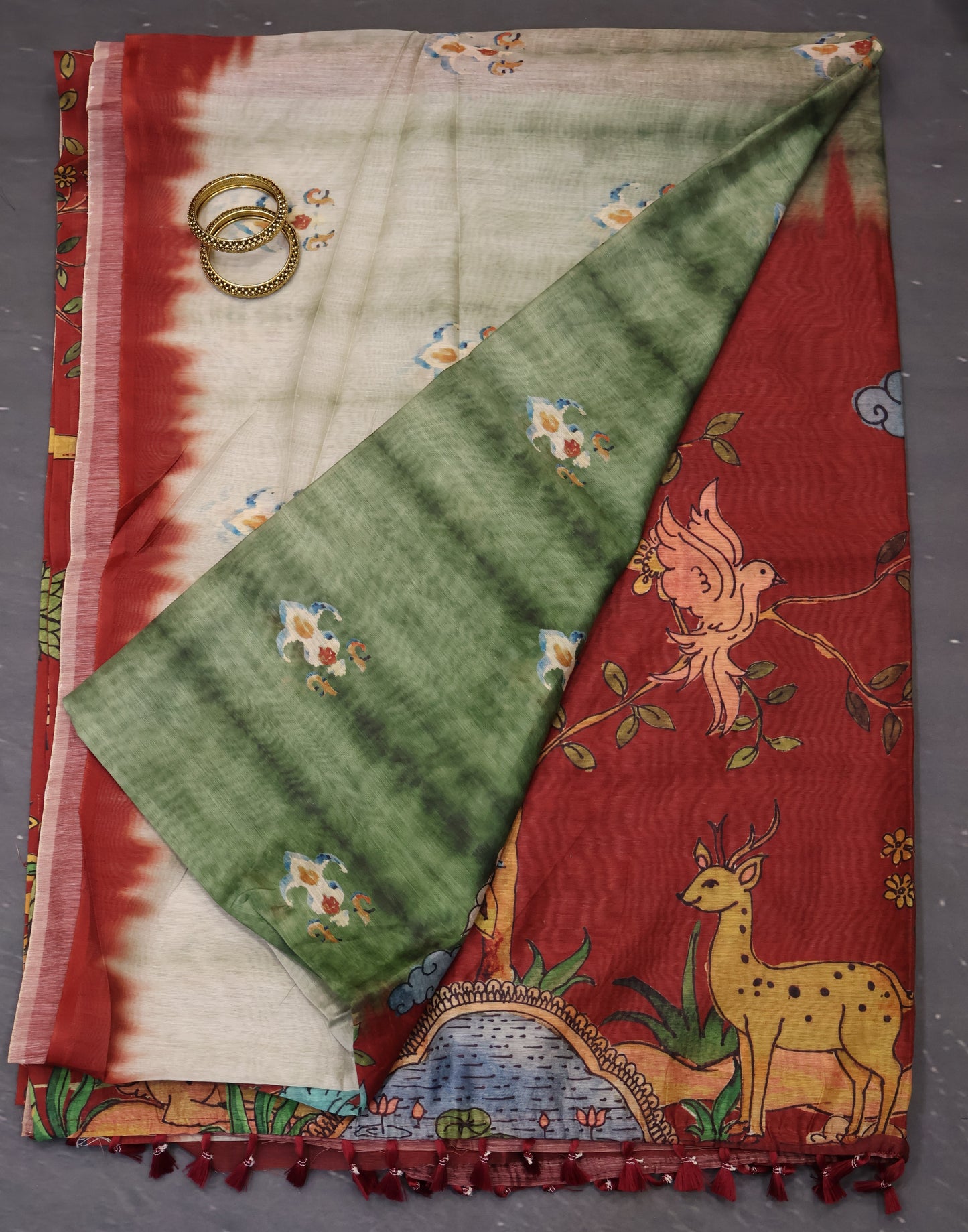 Chanderi Cotton Saree-Deer Print-Dark Pink