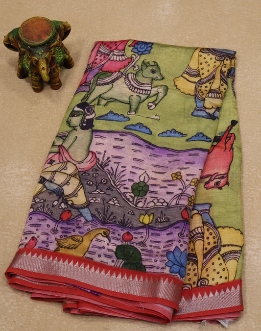 Mangal Giri Silk Saree- Green Purple