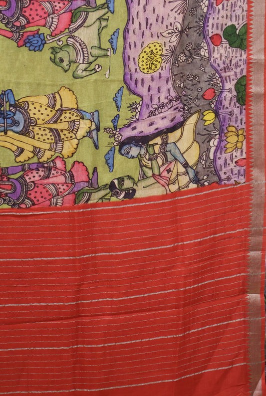Mangal Giri Silk Saree- Green Purple