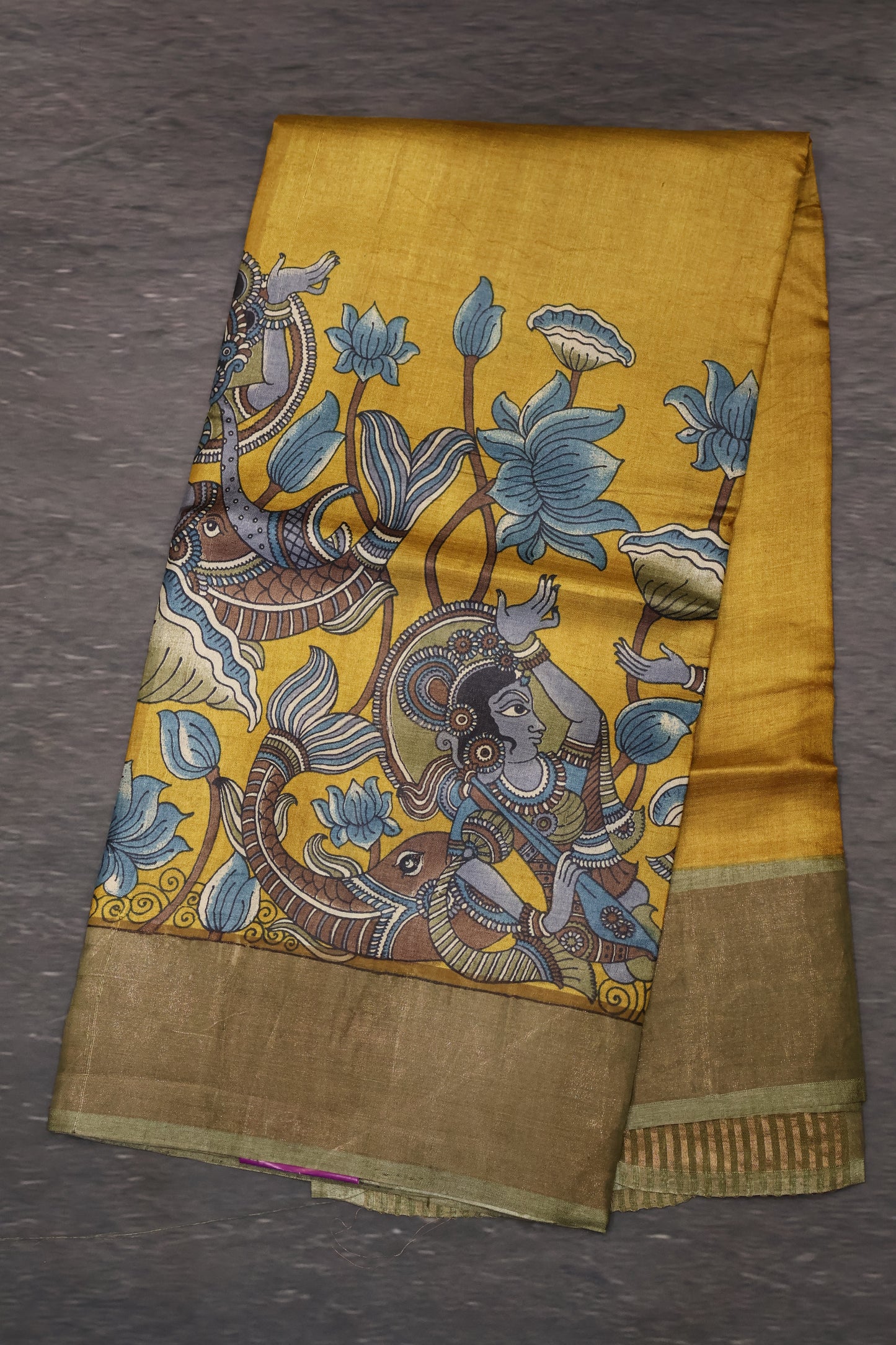Pure Tussar Saree - Penn Kalamkari Pattern -Mustard