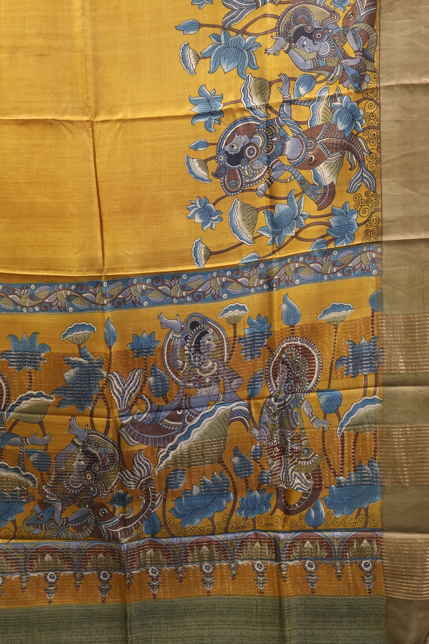 Pure Tussar Saree - Penn Kalamkari Pattern -Mustard