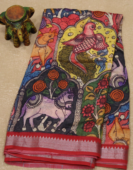 Mangal Giri Silk Saree-Multicolor-Pink