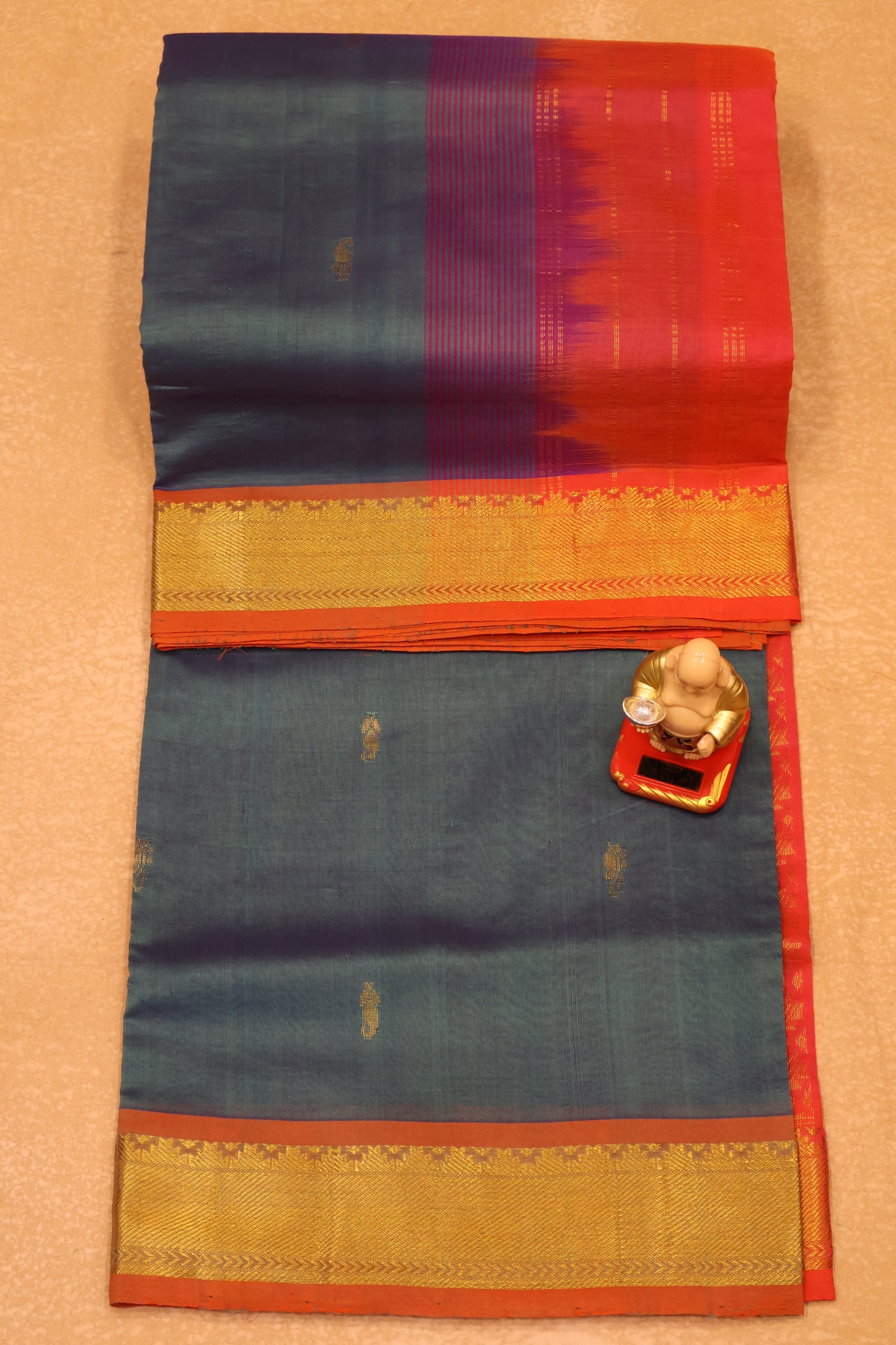Silk Cotton Saree-Greyish Blue