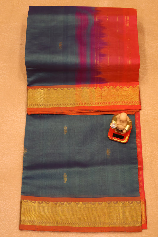 Silk Cotton Saree-Greyish Blue