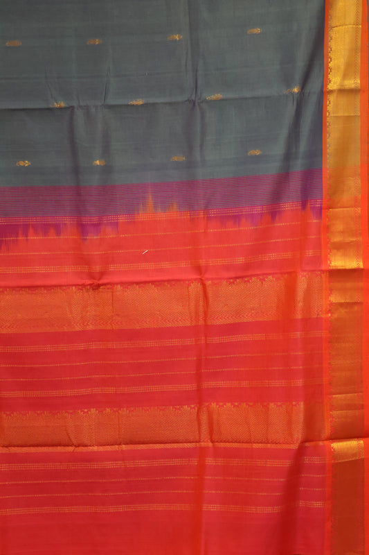 Silk Cotton Saree-Greyish Blue