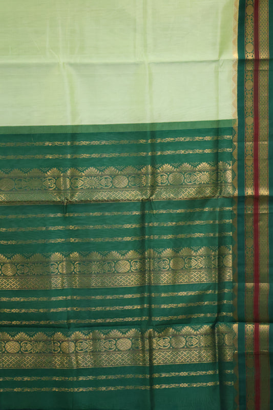Silk Cotton Saree-Plain Green
