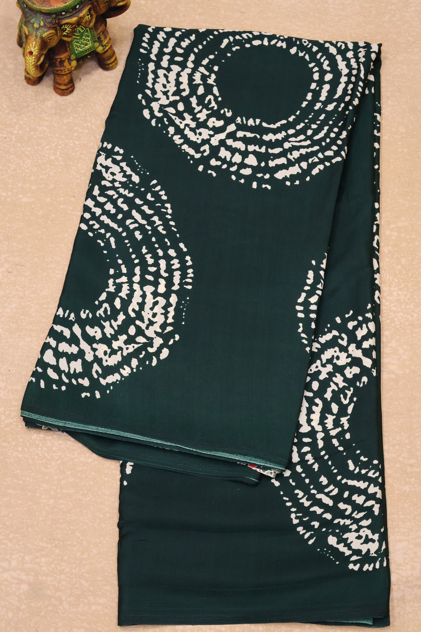 Modal Satin Saree-Green Dot Circle Pattern