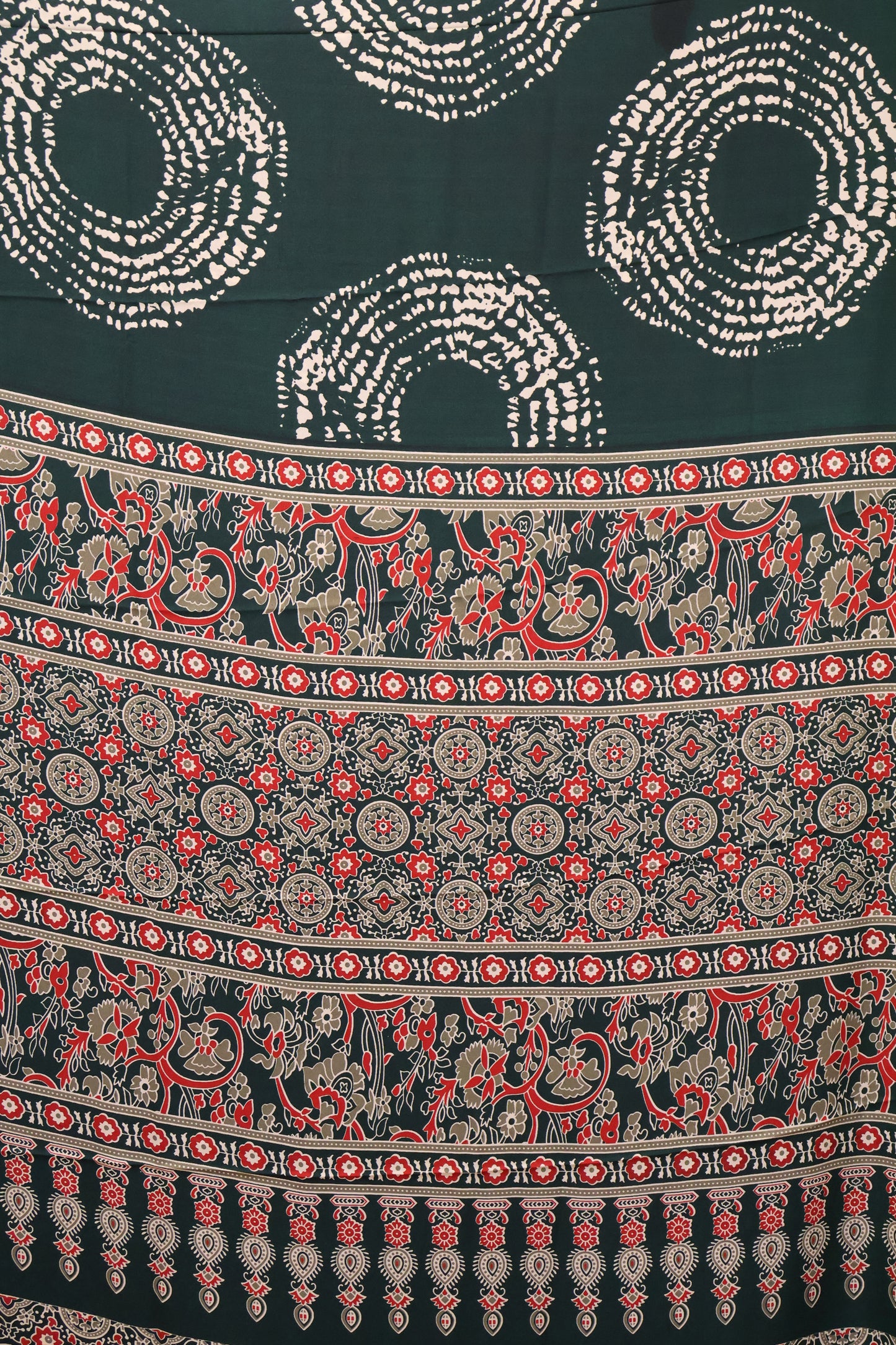 Modal Satin Saree-Green Dot Circle Pattern