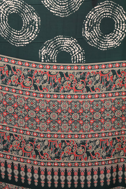 Modal Satin Saree-Green Dot Circle Pattern