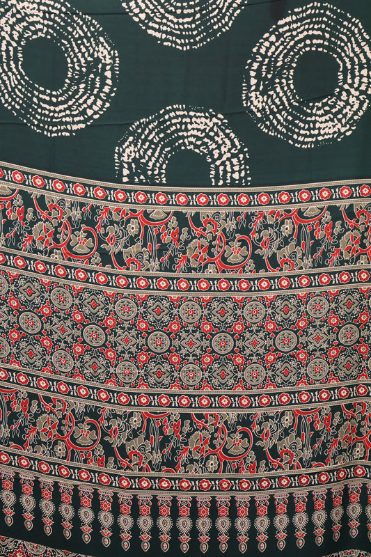 Modal Satin Saree-Green Dot Circle Pattern