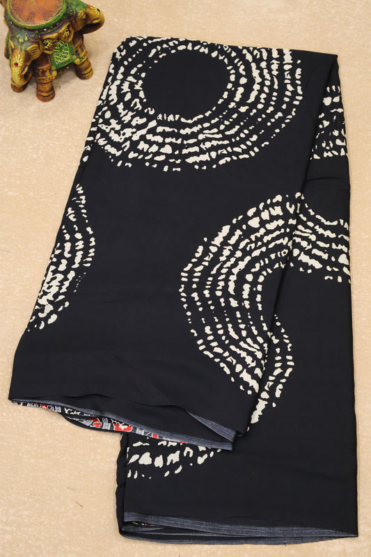 Modal Satin Saree-Black Dot Circle Pattern