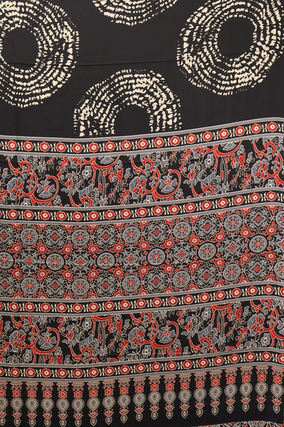 Modal Satin Saree-Black Dot Circle Pattern