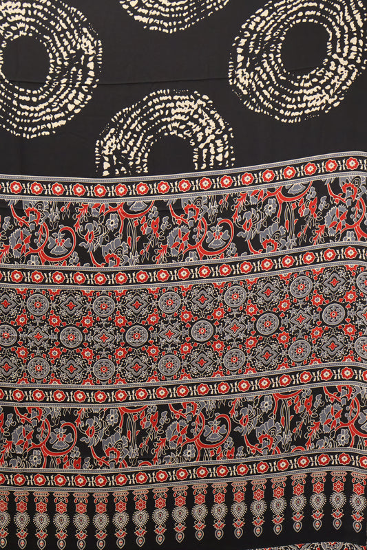 Modal Satin Saree-Black Dot Circle Pattern