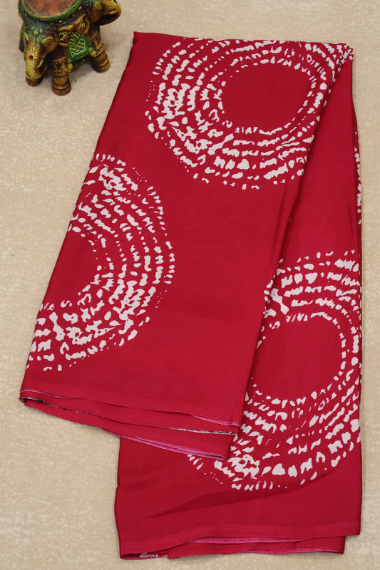 Modal Satin Saree-Red Dot Circle Pattern
