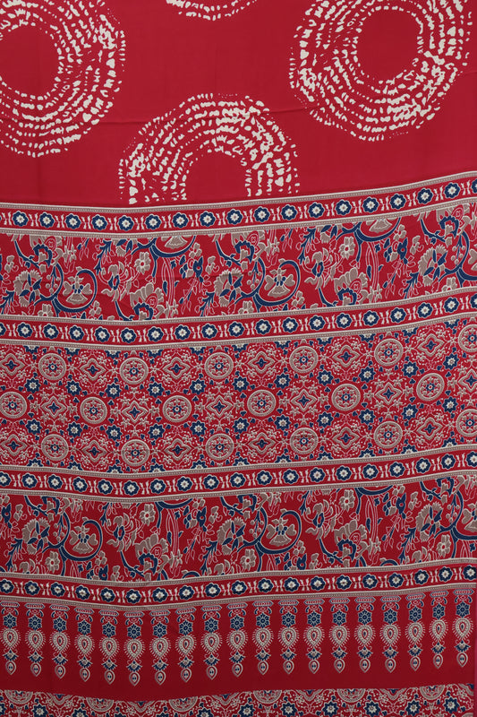Modal Satin Saree-Red Dot Circle Pattern