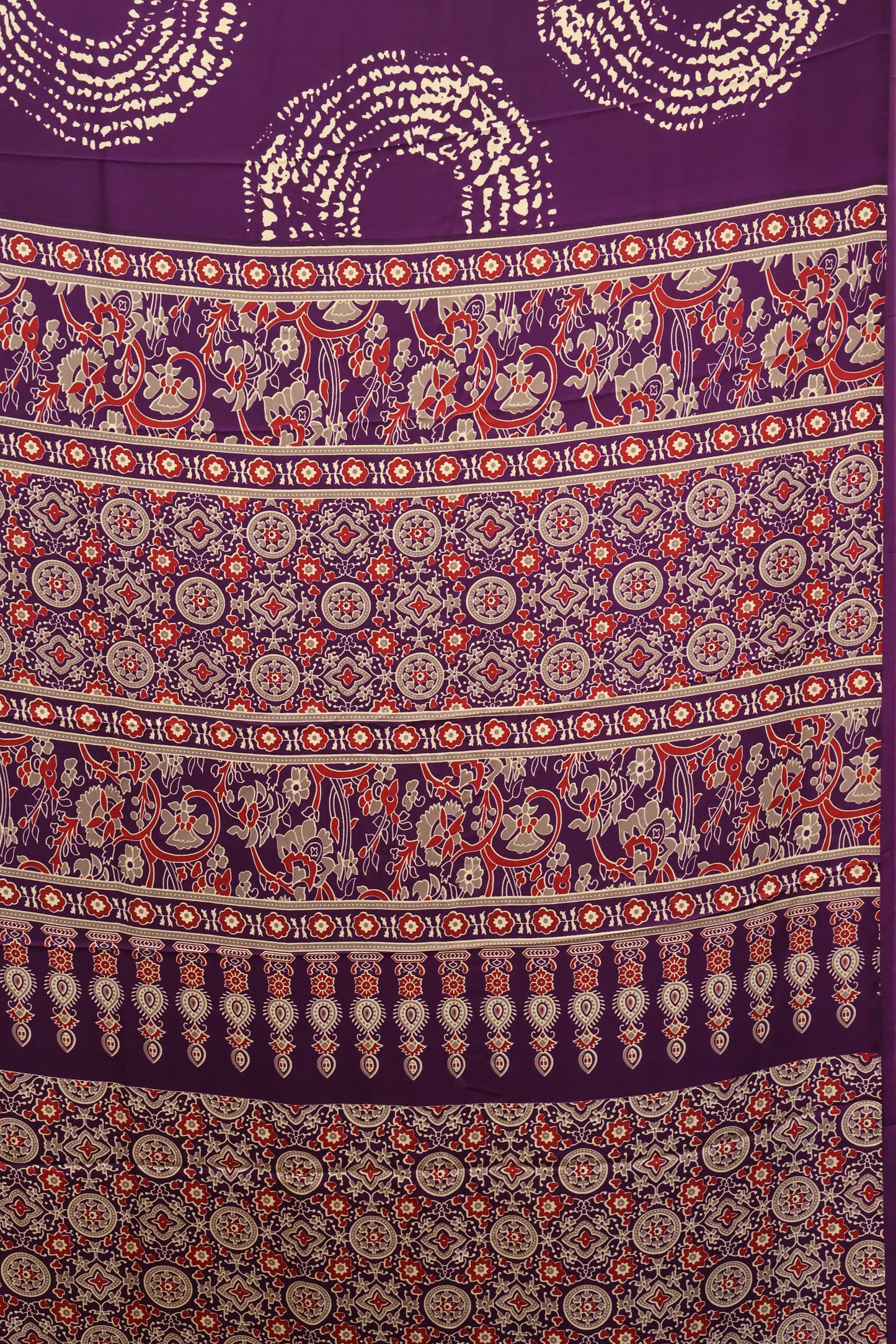 Modal Satin Saree-Purple Dot Circle Pattern