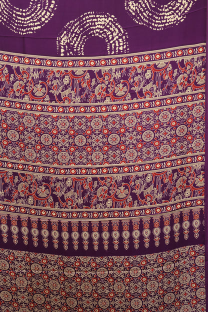Modal Satin Saree-Purple Dot Circle Pattern