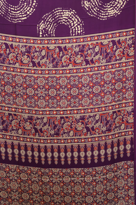 Modal Satin Saree-Purple Dot Circle Pattern