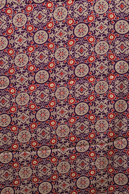 Modal Satin Saree-Purple Dot Circle Pattern