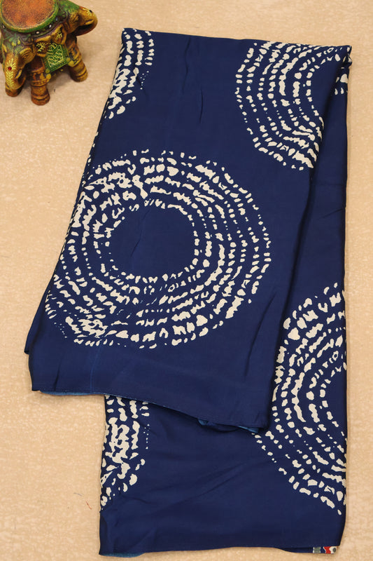 Modal Satin Saree-Peacock Blue Dot Circle Pattern