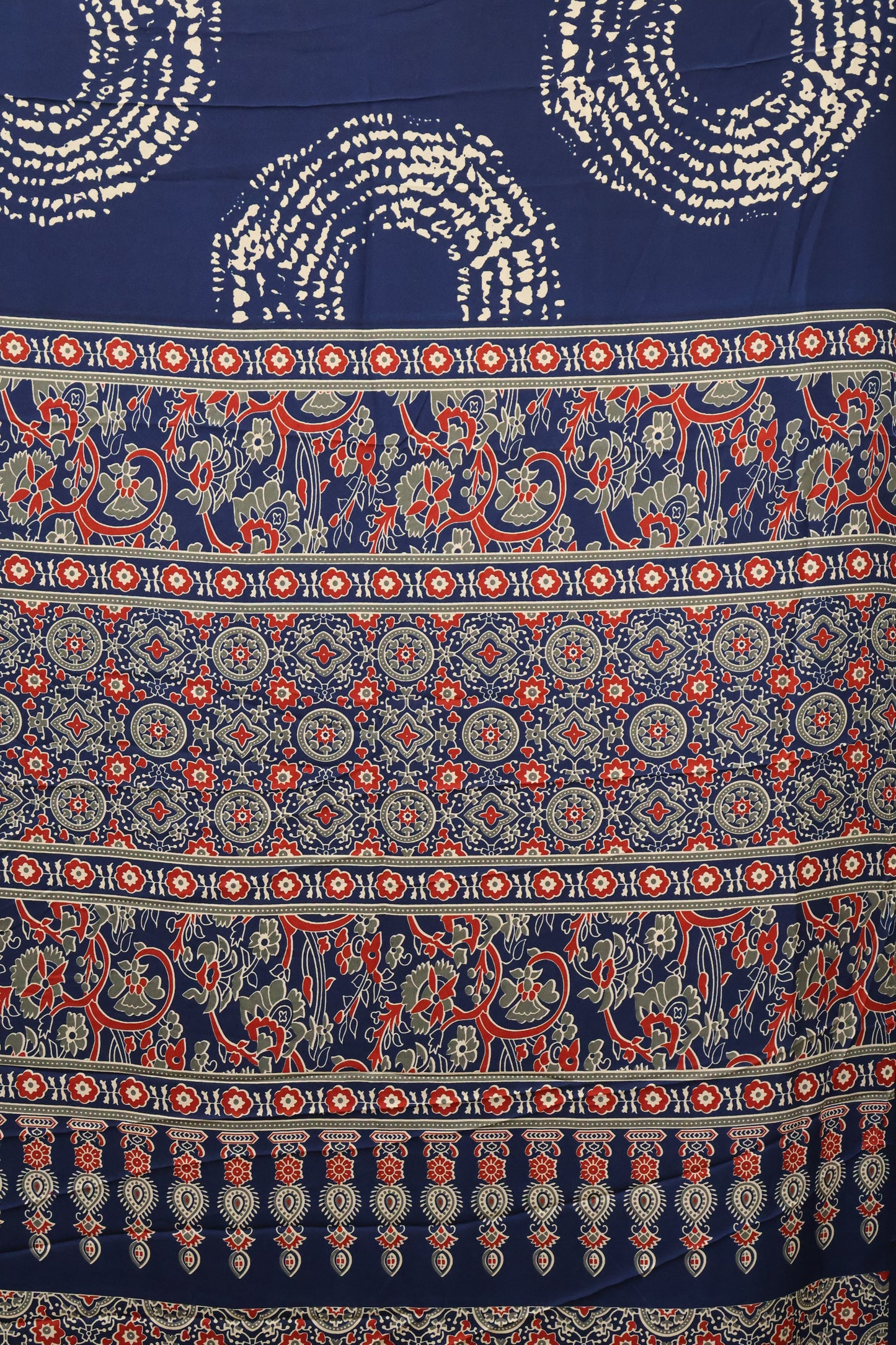 Modal Satin Saree-Peacock Blue Dot Circle Pattern