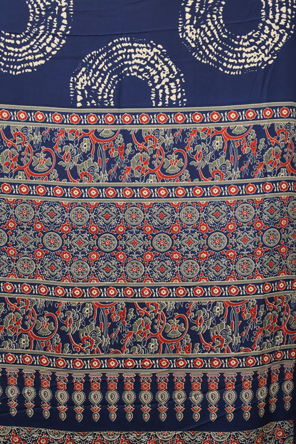 Modal Satin Saree-Peacock Blue Dot Circle Pattern