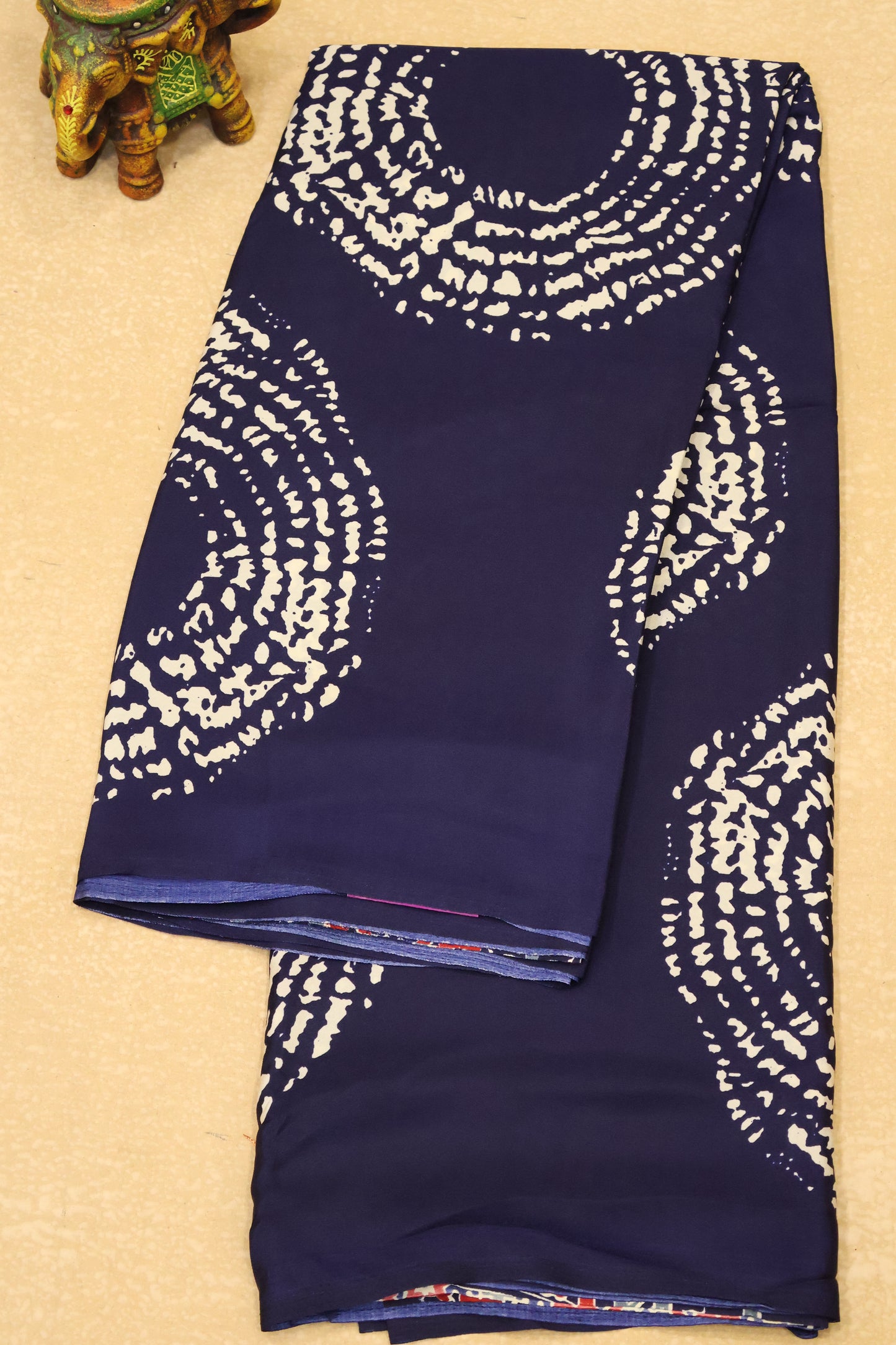Modal Satin Saree- Navy Blue Dot Circle Pattern