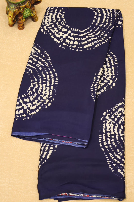 Modal Satin Saree- Navy Blue Dot Circle Pattern
