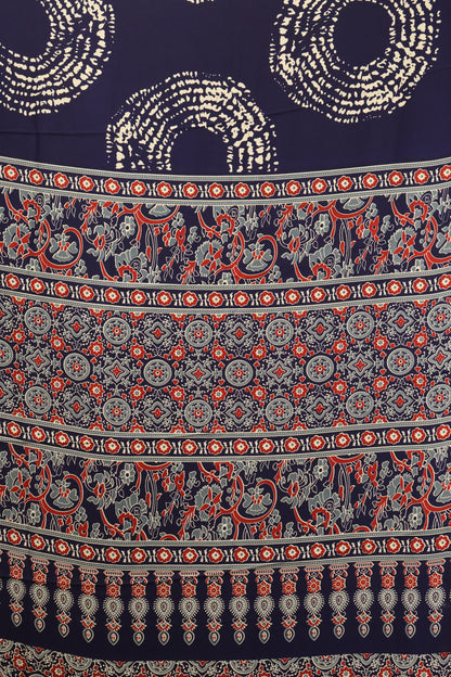 Modal Satin Saree- Navy Blue Dot Circle Pattern