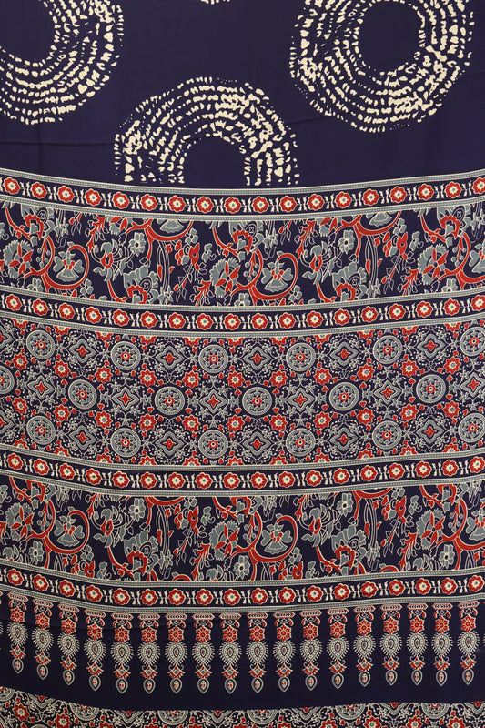 Modal Satin Saree- Navy Blue Dot Circle Pattern