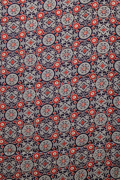 Modal Satin Saree- Navy Blue Dot Circle Pattern