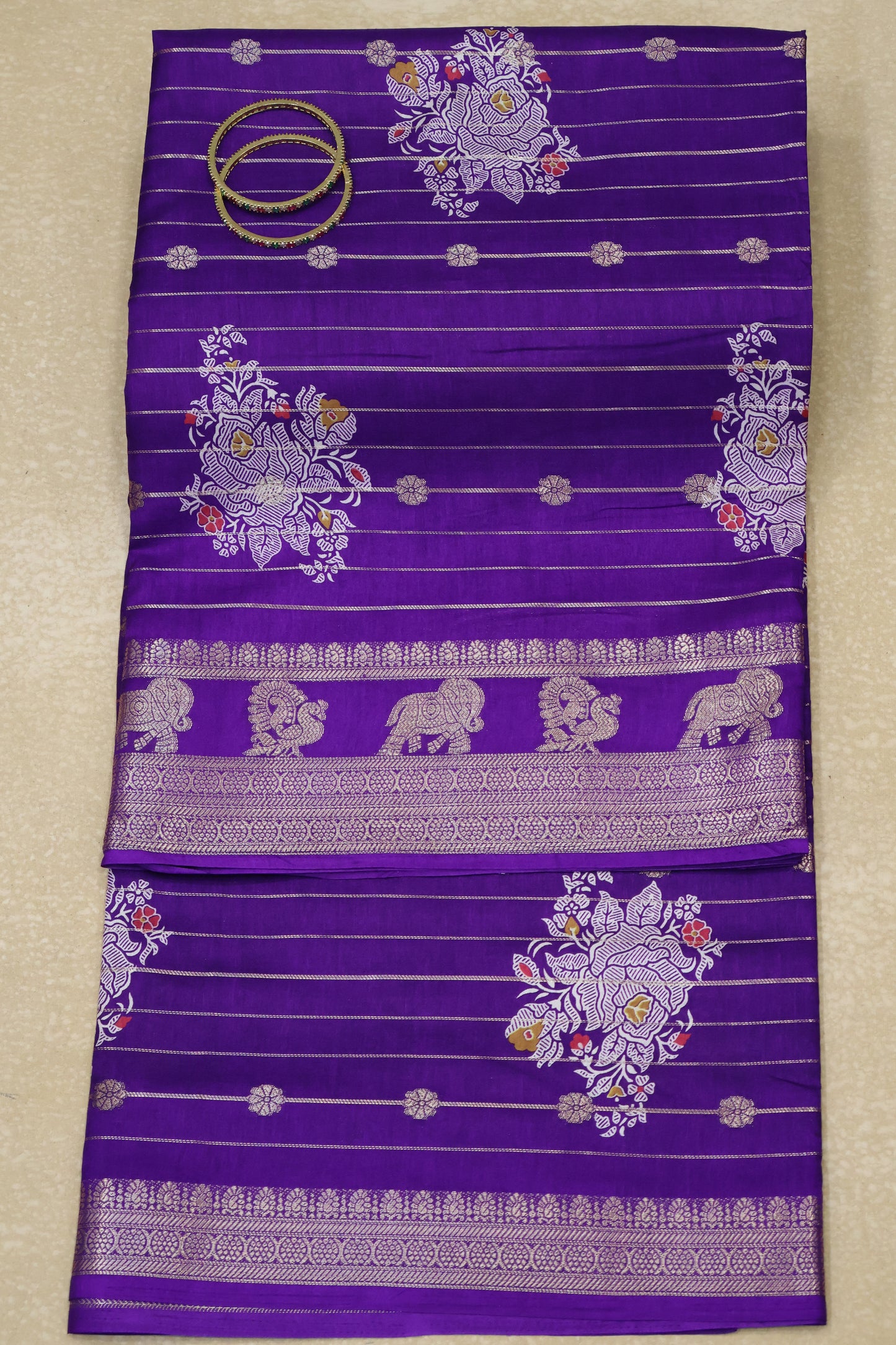 Dola Silk Saree-Purple Zari Lines Rose