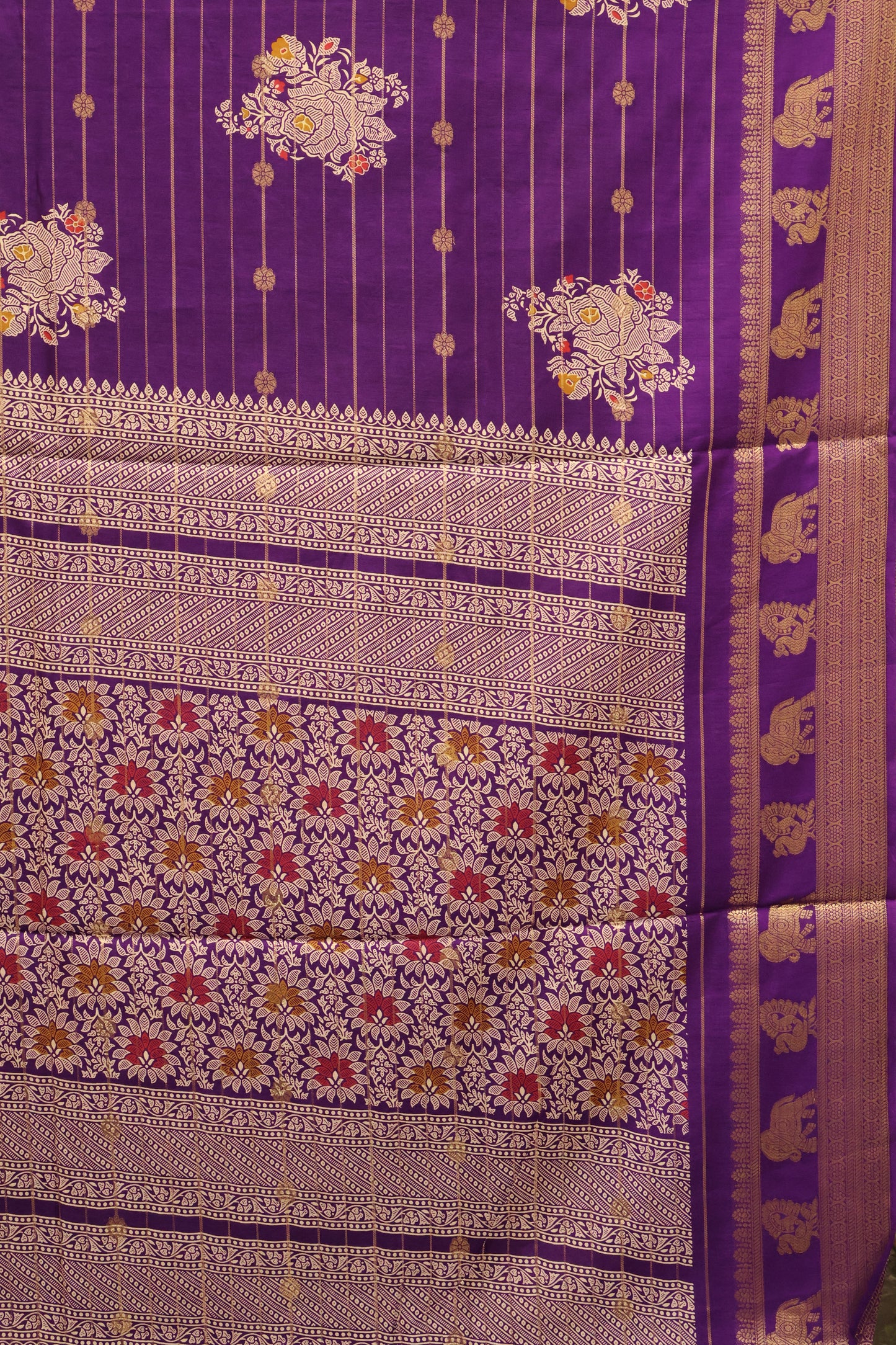 Dola Silk Saree-Purple Zari Lines Rose