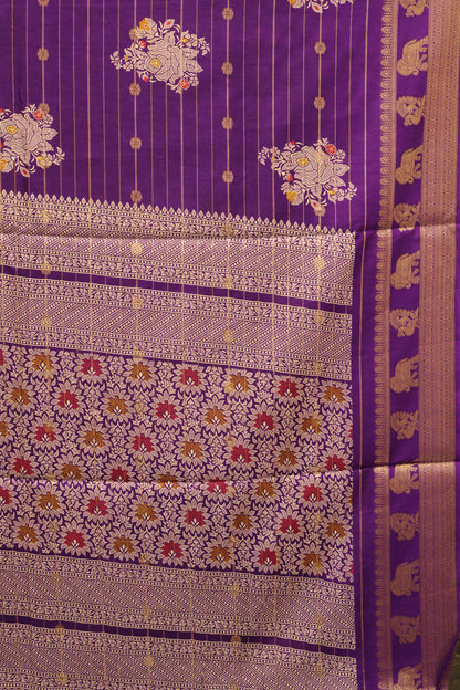 Dola Silk Saree-Purple Zari Lines Rose