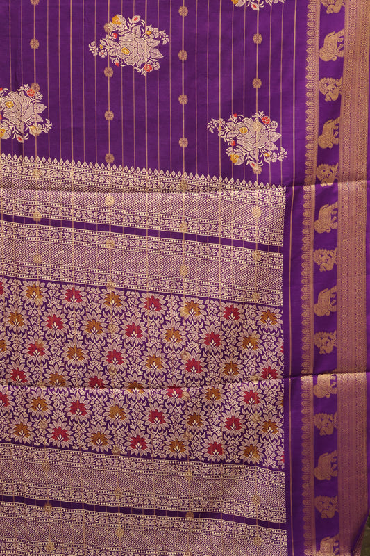 Dola Silk Saree-Purple Zari Lines Rose
